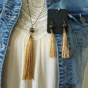 Pure Silk Strand Tassel Necklace and Earring SET